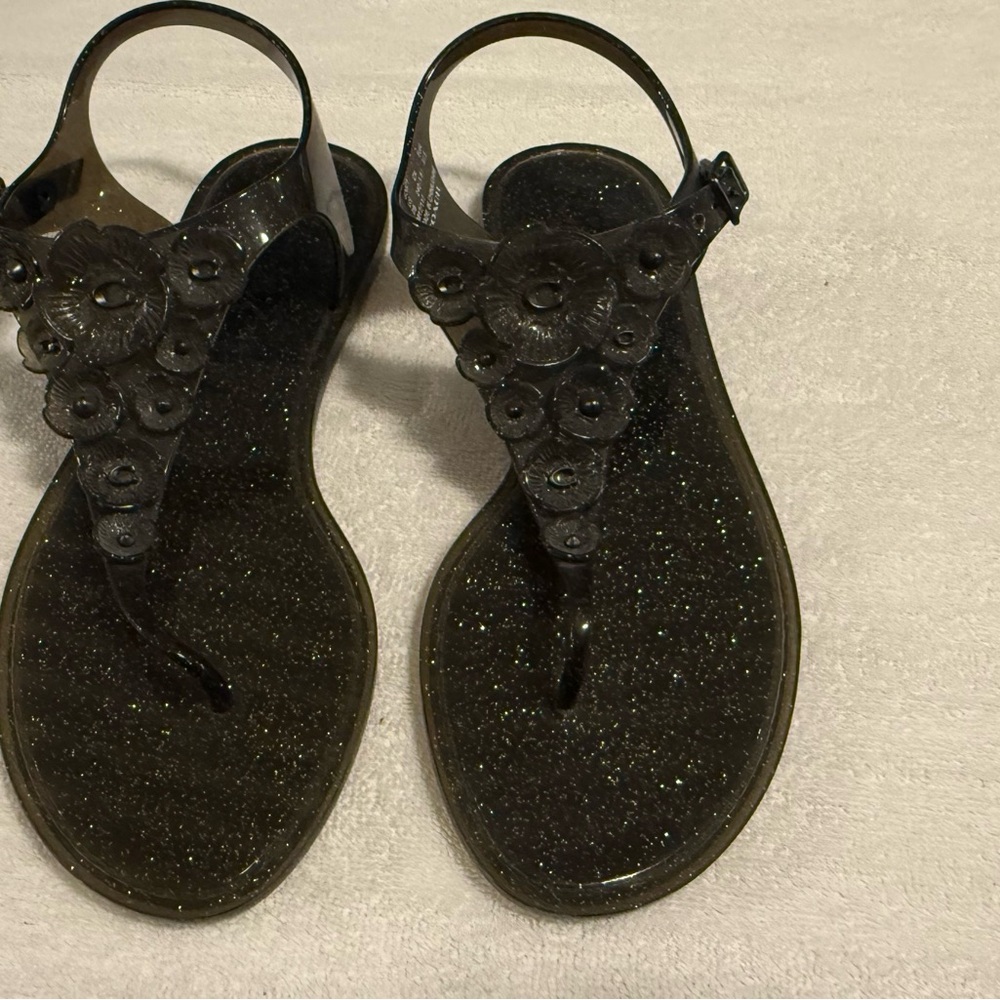 Coach Elegant Black Glitter Sandals